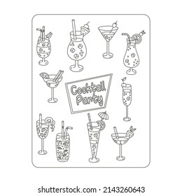 Summer cocktail coloring pages for kids