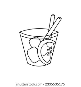 Sommercocktail Doodle. Cocktail mit Zitronenscheibe und Eis in Glas mit Stroh. Sommergetränk. Handgezeichnete Illustration einzeln auf weißem Hintergrund.