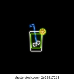 Summer cocktail drinks with fruits and ice cubes. neon style.