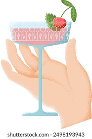 Summer cocktail glass in hand. Cosmopolitan drink icon