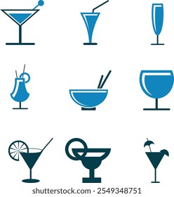 Summer cocktail glass icon with citrus peel Drink black icon
