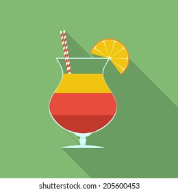 Summer cocktail icon. Modern Flat style with a long shadow