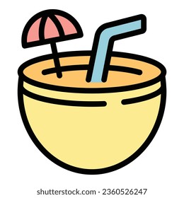 Summer cocktail icon outline vector. Wind sport. Surfer man color flat