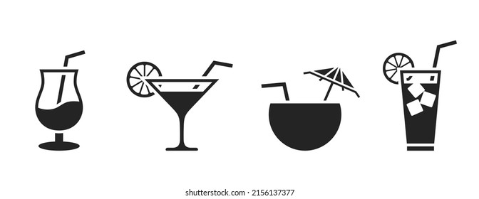 summer cocktail icon set. liquor and alcohol drink symbols. isolated vector images in simple style