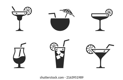 summer cocktail icon set. liquor and beverage symbol. isolated vector images for vacation design