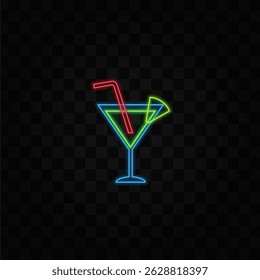 Summer cocktail icon set. neon style. symbols of alcoholic beverages and alcoholic beverages.Set of tropical cocktails. Martini cocktail, beer, soda. Beverages and alcohol. neon style..