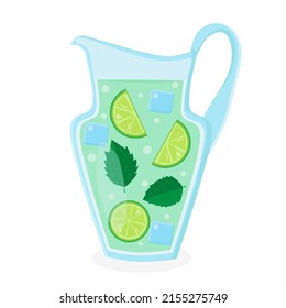 Summer cocktail in jug. Drink with berries, fruits and mint leaves