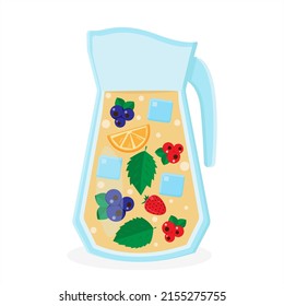 Summer cocktail in jug. Drink with berries, fruits and mint leaves