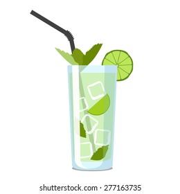 Summer Cocktail with Lime, Mint, and Ice cube Vector Concept