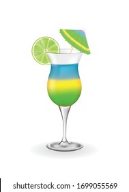 Summer cocktail with lime and umbrella, vector