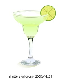 Summer cocktail with lime. Vector illustration. Margarita cocktail