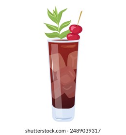 Summer cocktail. Long island iced tea cocktail, summer tropical alcoholic drink. Beach Holidays, summer vacation, party, cafe-bar, recreation concept. Isolated vector Illustration.