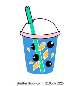 Summer cocktail made from berries and fruits. A glass with a drink. Vacation accessories. Vector illustration isolated on a white background.