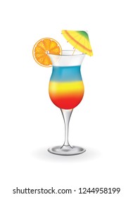 Summer cocktail with orange and umbrella, vector