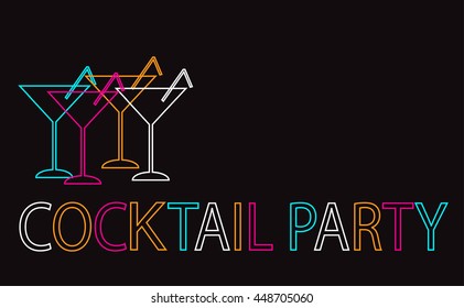 Summer Cocktail Party background with alcohol drinks in glasses neon color