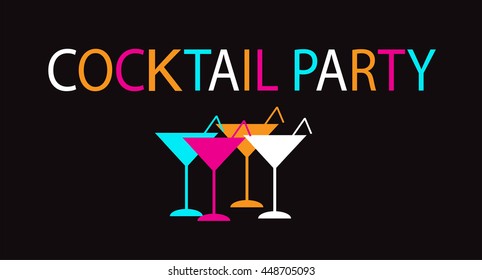 Summer Cocktail Party background with alcohol drinks in glasses neon color