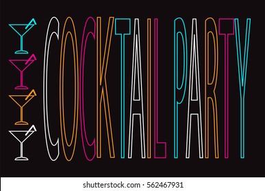 Summer Cocktail Party background with alcohol drinks in glasses neon color