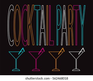 Summer Cocktail Party background with alcohol drinks in glasses neon color