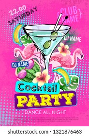 Summer Cocktail party disco poster design. Zine cutlure style