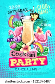 Summer Cocktail party disco poster design. Zine cutlure style