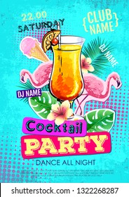 Summer Cocktail party disco poster design. Zine cutlure style