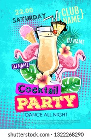 Summer Cocktail party disco poster design. Zine cutlure style