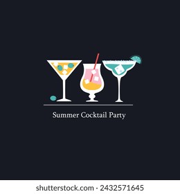 Summer Cocktail Party. Drinks. Bar Menu Design Template. Happy Hour. Vector  