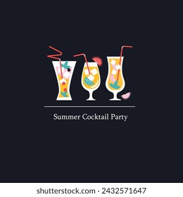 Summer Cocktail Party. Drinks. Bar Menu Design Template. Happy Hour. Vector  