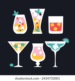 Summer Cocktail Party. Drinks logo. Bar Menu Design Template. Happy Hour. Vector illustration banner