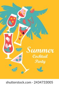 Summer Cocktail Party. Drinks logo. Bar Menu Design Template. Happy Hour. Vector illustration banner