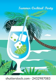 Summer Cocktail Party. Drinks set. Bar Menu Design Template. Happy Hour. Vector illustration