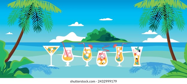 Summer Cocktail Party. Drinks set. Bar Menu Design Template. Happy Hour. Vector illustration