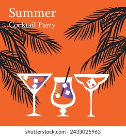 Summer Cocktail Party. Drinks set. Bar Menu Design Template. Happy Hour. Vector illustration