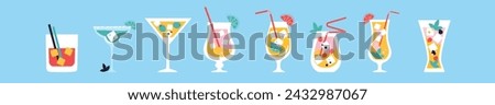 Summer Cocktail Party. Drinks set. Bar Menu Design Template. Happy Hour. Vector illustration
