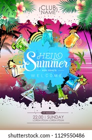 Summer Cocktail party poster design. Cocktail menu