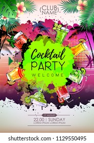 Summer Cocktail party poster design. Cocktail menu