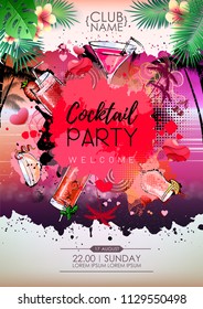 Summer Cocktail party poster design. Cocktail menu