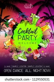 Summer Cocktail party poster design. Cocktail menu