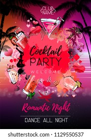 Summer Cocktail party poster design. Cocktail menu