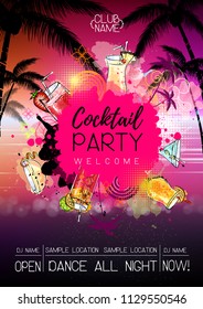 Summer Cocktail party poster design. Cocktail menu