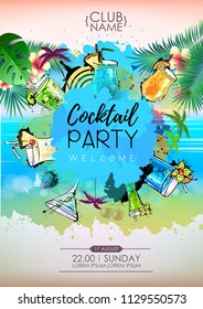Summer Cocktail party poster design. Cocktail menu