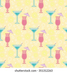 Summer cocktail party, Seamless colorful pattern with beach cocktails