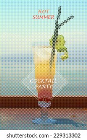 summer cocktail party stylized background with vintage vignette