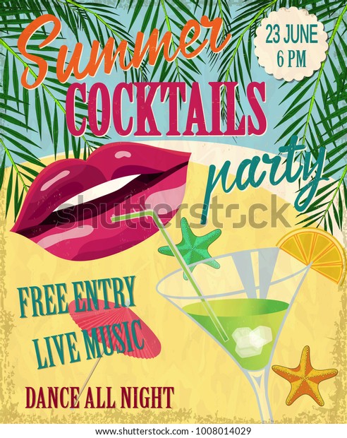 Summer Cocktail Party Vintage Poster Stock Vector Royalty Free 1008014029