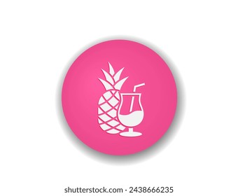 summer cocktail round icon. pina colada and pineapple. liquor and beverage symbol. vector color illustration for vacation design