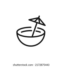 Summer cocktail signs. Vector symbol drawn in flat style with black line. Perfect for adverts, web sites, cafe and restaurant menu. Icon of umbrella on stick in cup 