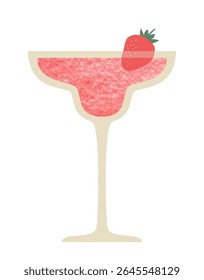 Summer cocktail strawberry daiquiri with strawberries on a white background. Vector illustration for menu, bars, party design.