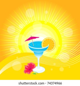 Summer Cocktail and Sun Background