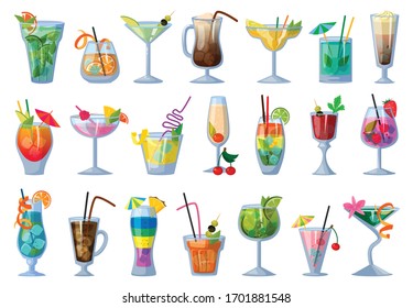 Summer cocktail vector illustration on white background. Vector cartoon set icon fresh drink . Isolated cartoon set icon summer cocktail.