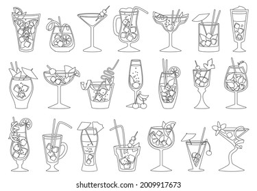 Summer cocktail vector illustration on white background. Vector outline set icon fresh drink . Isolated outline set icon summer cocktail.